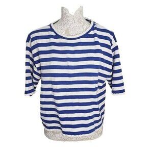 Apart Impressions Blue White Striped Short Sleeve Cotton Sweater NWT Women's XL
